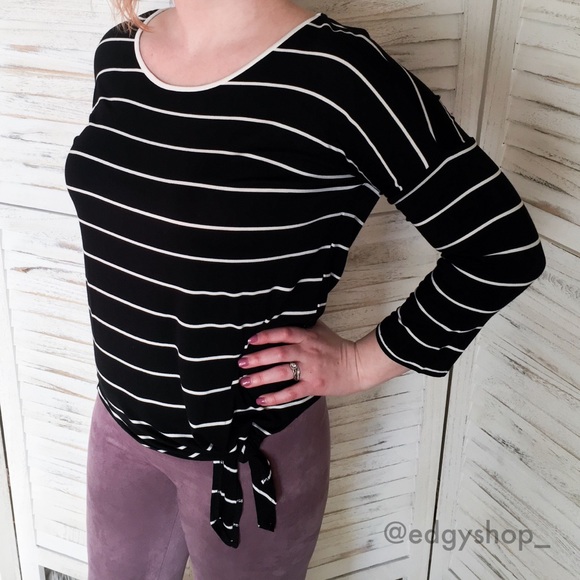 Cable & Gauge | Striped Tie Front Tee - Picture 3 of 6